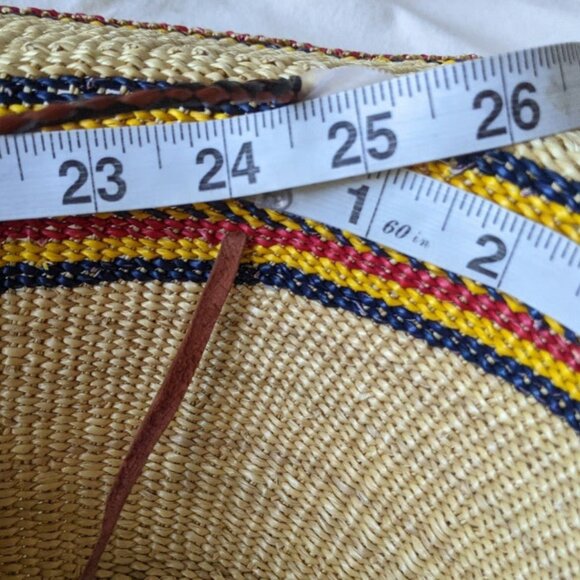 Handwoven Unisex Large Brim Straw Hat with Leather Tethers African Straw Hat - Picture 9 of 9